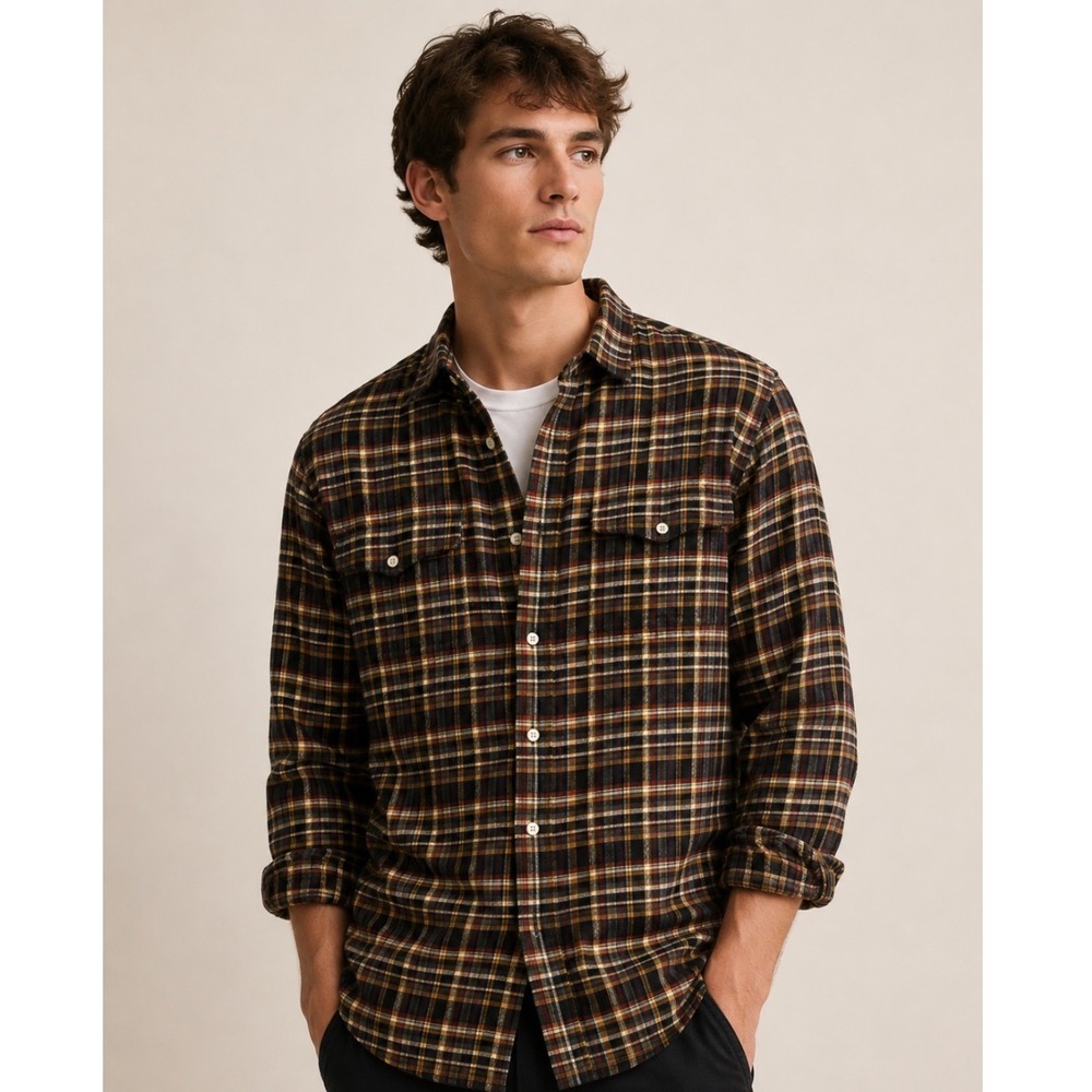 NWT Everlane Flannel Button Down MEN M Beech Plaid Long Sleeve Cotton Shirt